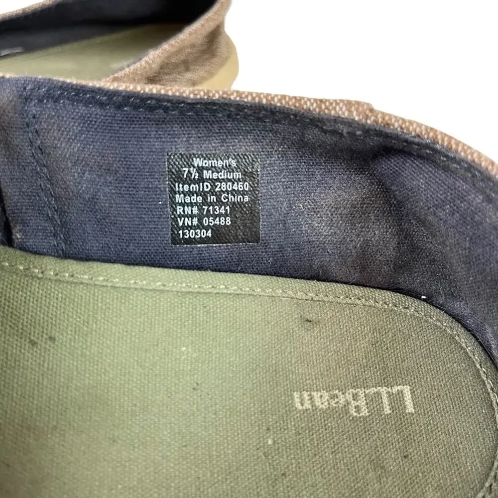 L.L. BEAN Brown Tan Slip On Espadrille Flats Loafers Casual Canvas Shoes sz 7.5